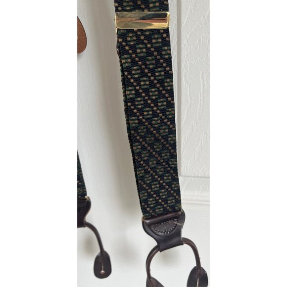 Vintage Trafalgar Silk Button End Braces Suspenders Green Beige Black Abstract P - Picture 4 of 7